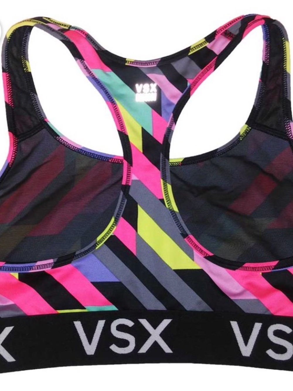 Victoria's Secret VSX Geo Racerback Sports Bra - Pink, Yellow, Aqua, Black sz m - Picture 2 of 2